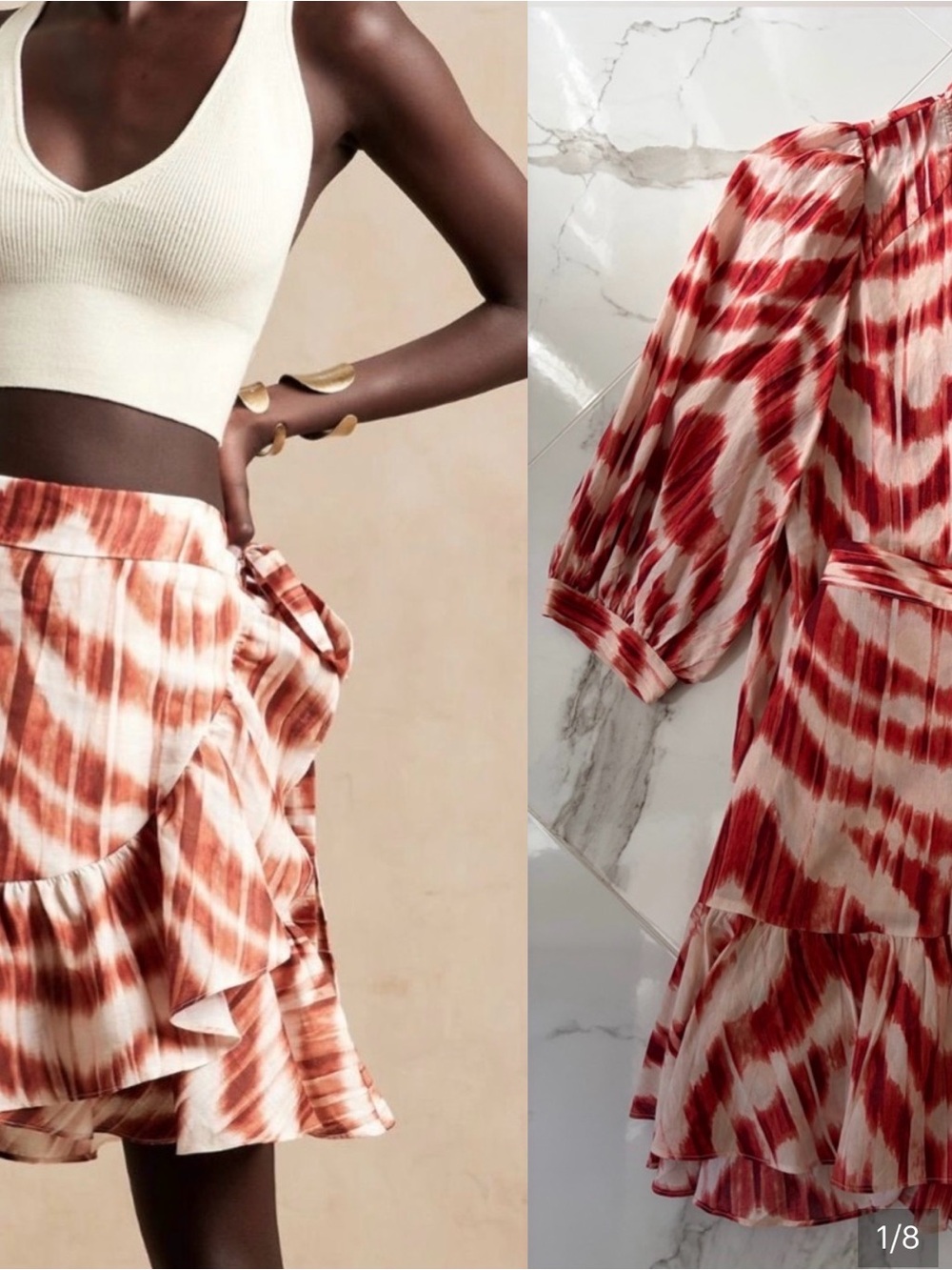 Banana Republic 2- piece skirt and top, Red & Cream Printed Tie-Waist Mini Dress